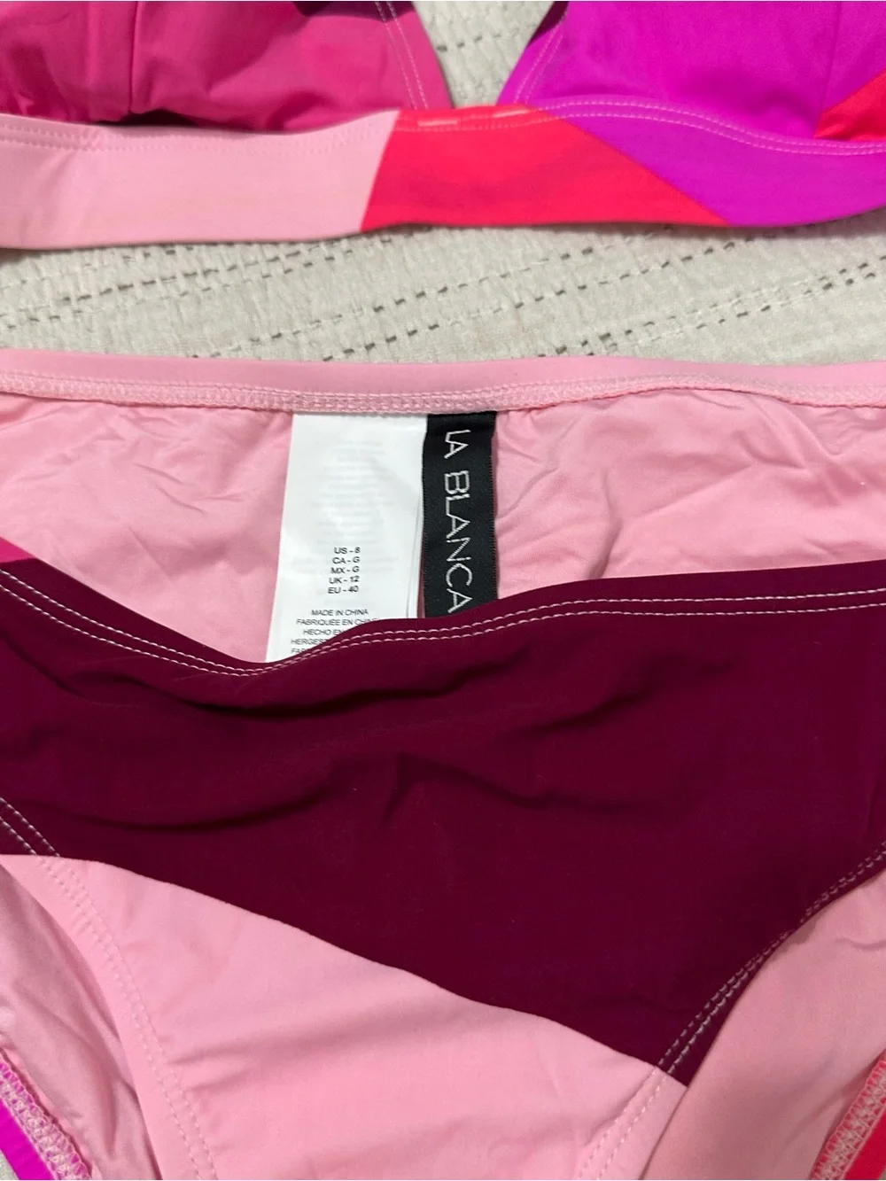 La Blanca Colorblock Pink & Burgundy Triangle Bikini Set